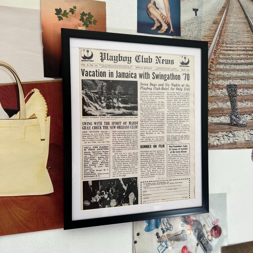 Vintage Playboy Club News Jamaica Framed Art Ad Memorabilia Home Decor 1970
